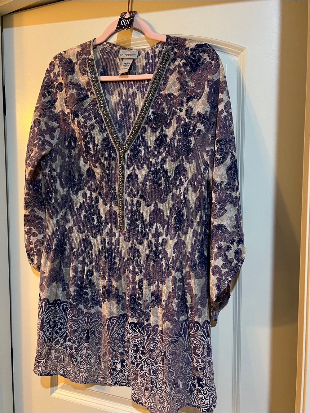 Catherines Purple Paisley Embellished V-Neck Tunic